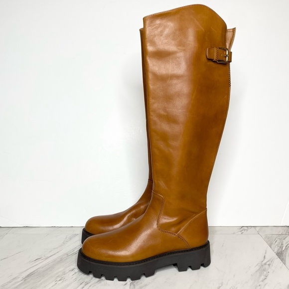 Franco Sarto Balin Chunky Sole Brown Leather Tall Boot 6M - Picture 1 of 16